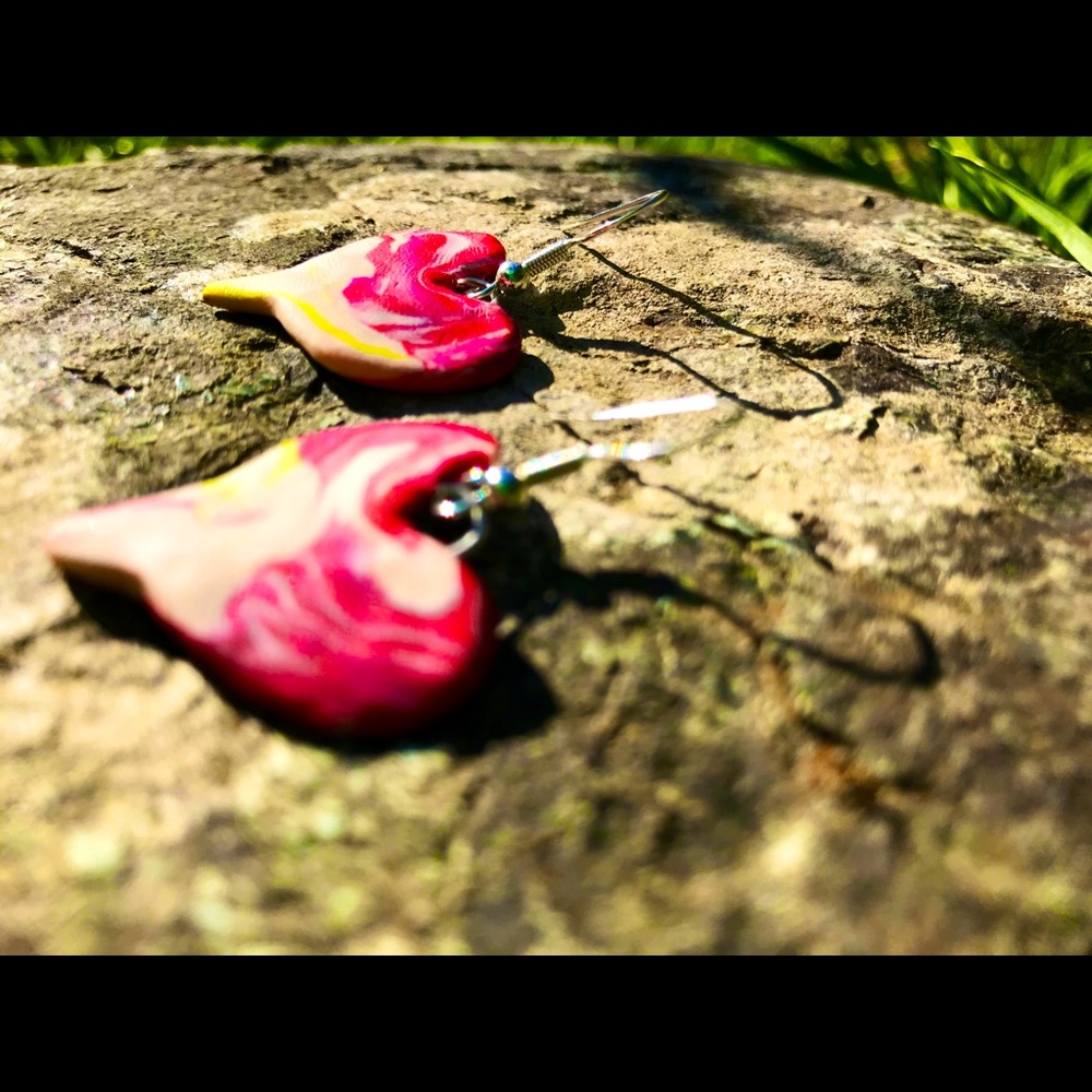 Hand sculpted polymer clay heart earrings